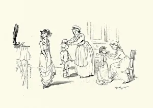 Victorian children getting dressed to go out riding, Banbury Cross Victorian children getting dressed to go out riding, Banbury Cross
