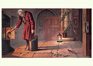 Victorian church warden lighting fire on Christmas Eve Victorian church warden lighting fire on Christmas Eve