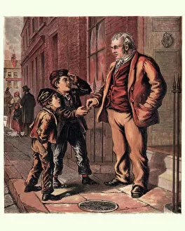 Social Issues Collection: Victorian London orphan boy begging on the street, 1870