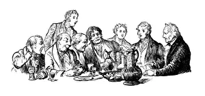 Victorian men drinking at a table