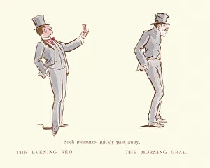 Victorian satirical cartoon - On Drinking and a hangover