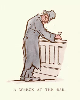 Joke Gallery: Victorian satirical cartoon, Drunk man in a bar, 19th Century