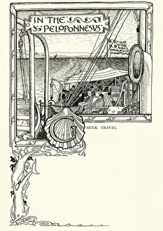 Victorian tourists travelling by steamer in the Peloponnese, 19th Century Victorian tourists travelling by steamer in the Peloponnese, 19th Century