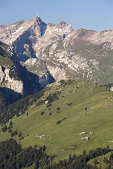 View of the Alpstein mountain group with Saentis mountain and Alpsiegel mountain as seen from Hoher Kasten mountain View of the Alpstein mountain group with Saentis mountain and Alpsiegel mountain as seen from Hoher Kasten mountain