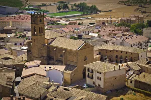View of Artajona city with san Pedro church from fortress, Spain View of Artajona city with san Pedro church from fortress, Spain