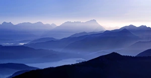 View from the Brauneck on the Jachenau with Walchensee and Zugspitze with Wetterstein View from the Brauneck on the Jachenau with Walchensee and Zugspitze with Wetterstein