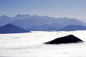 View from Brauneck to the Karwendel in fog, Lenggries, Upper Bavaria, Bavaria, Germany View from Brauneck to the Karwendel in fog, Lenggries, Upper Bavaria, Bavaria, Germany