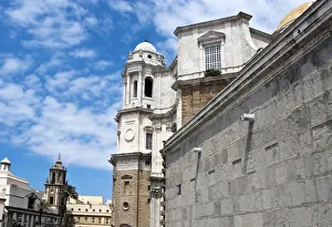 Side view of the cathedral in front of the Iglesias Santiago Apostol Church in the Side view of the cathedral in front of the Iglesias Santiago Apostol Church in the