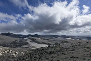 View from the Fimmvorouhals plateau at the long-distance hiking trail from Skogar via View from the Fimmvorouhals plateau at the long-distance hiking trail from Skogar via