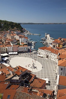View of the historic centre with the harbour and Tartini Square, Piran, Istria, Slovenia View of the historic centre with the harbour and Tartini Square, Piran, Istria, Slovenia