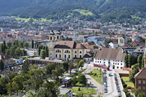 View of Innsbruck, Wiltern district with the Wilten Basilica, Wilten Abbey and cemetery View of Innsbruck, Wiltern district with the Wilten Basilica, Wilten Abbey and cemetery