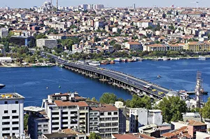 View of Istanbul with the Atatuerk Bridge and the Bosphorus as seen from the Galata tower View of Istanbul with the Atatuerk Bridge and the Bosphorus as seen from the Galata tower