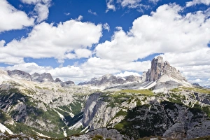 View from Monte Piano in the Alta Pusteria valley, Tre Cime di Lavaredo massif in View from Monte Piano in the Alta Pusteria valley, Tre Cime di Lavaredo massif in