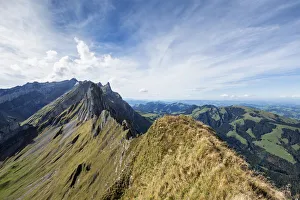 View from Mt Schafler in the Appenzell Alps to Mt Santis, Canton of Appenzell Innerrhoden, Switzerland View from Mt Schafler in the Appenzell Alps to Mt Santis, Canton of Appenzell Innerrhoden, Switzerland