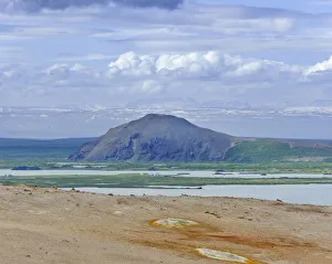View from the Namafjall volcano across Myvatn to the Vindbelgjarfjall volcano, Myvatn View from the Namafjall volcano across Myvatn to the Vindbelgjarfjall volcano, Myvatn