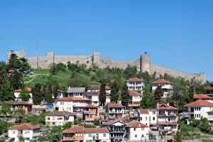 View of Ohrid old town dominated by Samuils fortress, Macedonia View of Ohrid old town dominated by Samuils fortress, Macedonia