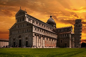 View of Pisa Cathedral with the Leaning Tower of Pisa in Piazza dei Miracoli, Tuscany View of Pisa Cathedral with the Leaning Tower of Pisa in Piazza dei Miracoli, Tuscany