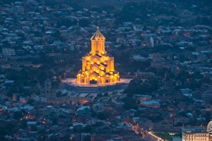 View of Sameba church from the hill in Tbilisi, Georgia View of Sameba church from the hill in Tbilisi, Georgia