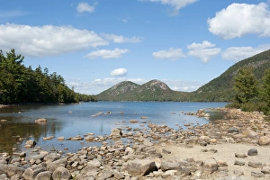 View from the shore over Jordan Pond towards The Bubbles Mountains, Acadia National Park View from the shore over Jordan Pond towards The Bubbles Mountains, Acadia National Park