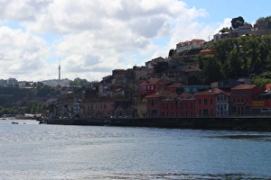 View of a street in Ribeira district of Porto, in the background Vila Nova de Gaia View of a street in Ribeira district of Porto, in the background Vila Nova de Gaia