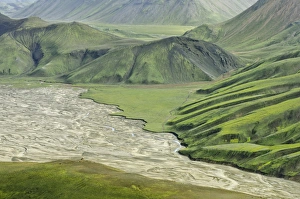 View from Suournamur Mountain over a river landscape with an alluvial fan View from Suournamur Mountain over a river landscape with an alluvial fan