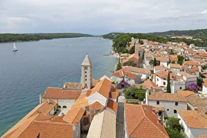 View from the tower of St Marys Cathedral of the historic centre, Rab Town, Rab, Primorje-Gorski Kotar County, Croatia View from the tower of St Marys Cathedral of the historic centre, Rab Town, Rab, Primorje-Gorski Kotar County, Croatia