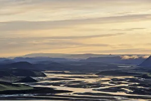 View over the Tungnaa River from Ljotipollur crater lake, Landmannalaugar, Southern Region, Iceland View over the Tungnaa River from Ljotipollur crater lake, Landmannalaugar, Southern Region, Iceland