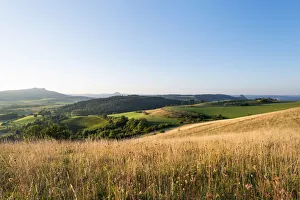 View of the volcanic landscape of the Hegau region with the mountains Hohenstoffeln View of the volcanic landscape of the Hegau region with the mountains Hohenstoffeln