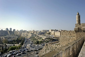 View from a west-facing wall to West Jerusalem, Tower of David of the David Citadel View from a west-facing wall to West Jerusalem, Tower of David of the David Citadel