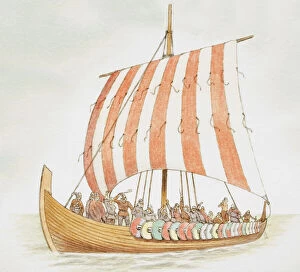 Nautical Vessel Gallery: Viking longship carrying warriors