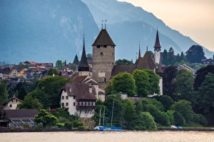 The village locates beside lake Thun, Switzerland The village locates beside lake Thun, Switzerland
