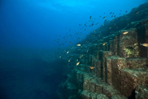 Volcanic crater with basalt rocks under water, near Santa Maria, Azores, Atlantic Ocean, Portugal Volcanic crater with basalt rocks under water, near Santa Maria, Azores, Atlantic Ocean, Portugal