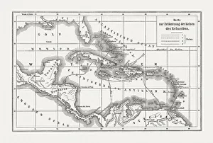 Voyages of Christopher Columbus, wood engraving, published c. 1882 Voyages of Christopher Columbus, wood engraving, published c. 1882