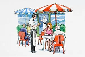 Waiter taking orders in outdoor area