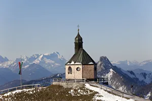 Wallbergkirche, Heilig Kreuz church on Mt Wallberg, Mountains Zugspitze Wallbergkirche, Heilig Kreuz church on Mt Wallberg, Mountains Zugspitze