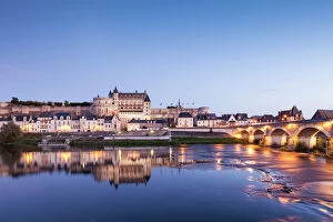 Blue Sky Collection: The walled town and Chateau of Amboise reflected in the River Loire in the evening, Amboise