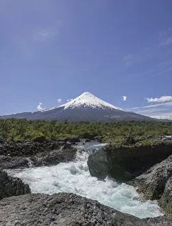 Waterfall of the Rio Petrohue and the Osorno volcano, Parc Nacional Vicente Perez Ros Waterfall of the Rio Petrohue and the Osorno volcano, Parc Nacional Vicente Perez Ros