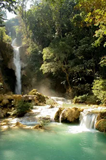 The waterfall Tad Kuang Si in Laos, Luang Prabang The waterfall Tad Kuang Si in Laos, Luang Prabang