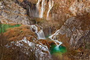 Waterfall valley at Plitvicka Jezera in spring Waterfall valley at Plitvicka Jezera in spring