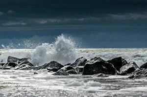 Waves charing on rocks, North Sea Coast, Holmes Country, Jutland, Denmark