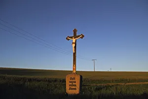Wayside cross, Upper Swabian landscape, Upper Swabia, Baden-Wuerttemberg, Germany, Europe Wayside cross, Upper Swabian landscape, Upper Swabia, Baden-Wuerttemberg, Germany, Europe