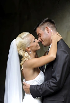 Wedding, bride and groom shortly before kissing Wedding, bride and groom shortly before kissing