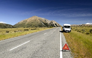 White van parked on the roadside, breakdown triangle, breakdown, Craigieburn Range White van parked on the roadside, breakdown triangle, breakdown, Craigieburn Range