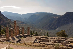 Temple Of Apollo Delphi Gallery: Wide view of temple of Apollo, Delphi, Greece