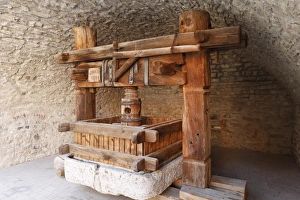 Wine press, Dettelbach, Mainfranken, Lower Franconia, Franconia, Bavaria, Germany, Europe Wine press, Dettelbach, Mainfranken, Lower Franconia, Franconia, Bavaria, Germany, Europe