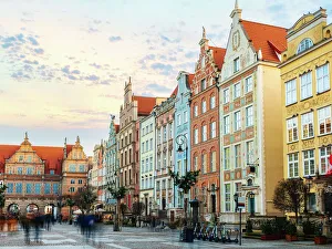 Winter cityscape of old town street of Gdansk with colorful building facades during Winter cityscape of old town street of Gdansk with colorful building facades during