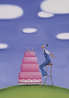 Woman Blowing Out Candles on a Birthday Cake Woman Blowing Out Candles on a Birthday Cake