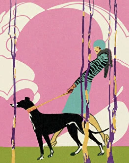 Pets Gallery: Woman Walking Greyhound Dog