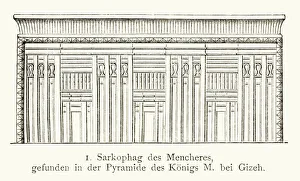 woodcut of sarcophagus of pharaoh Menkaura, Giza, Egypt woodcut of sarcophagus of pharaoh Menkaura, Giza, Egypt