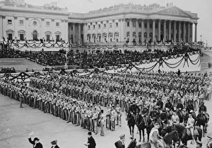 <b class=qtipBold><figcaption>Woodrow Wilson Inauguration</figcaption></b><br>West Point cadets in front of the Capitol building during the inauguration of Woodrow Wilson (1856 - 1924), the 28th President of the United States of America, in Washington D.C on March 04, 1913. (Photo by FPG/Getty Images)<br><em>© 2010 Getty Images</em> Woodrow Wilson Inauguration
